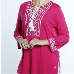 Margaritaville Fuchsia Embroidered Boho Tunic NWT M Medium